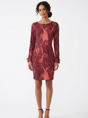 Project Runway Red Snakeskin Bodycon Dress - Lace-Up Sleeves - Size S